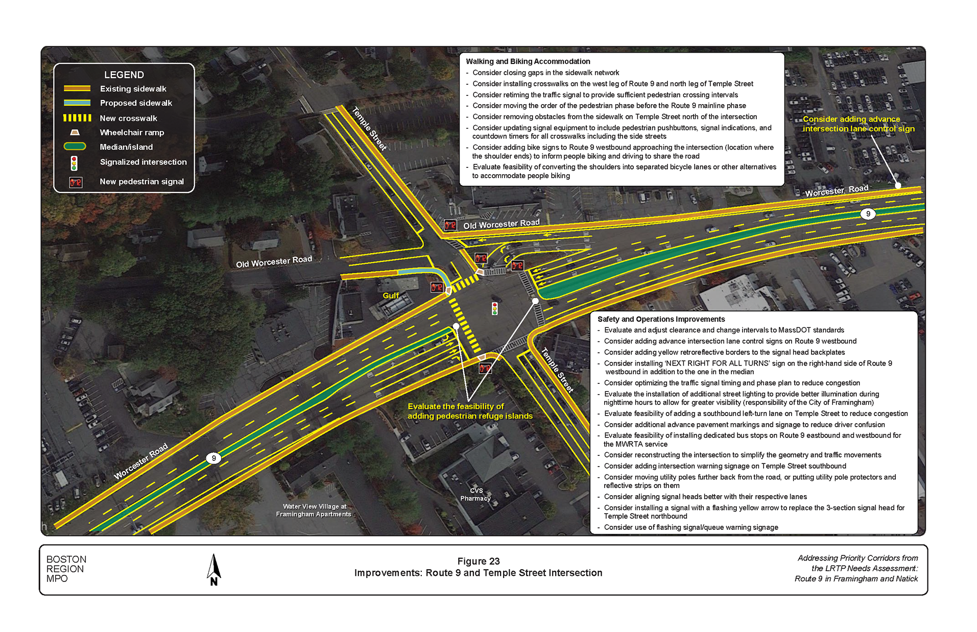 Figure 23 is an aerial photo showing the intersection of Route 9 and Temple Street and the improvements
